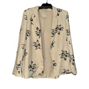 Joie Floral Print Linen Blend Blazer Jacket‎ Blue Cream Women's Size L